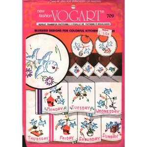 Vintage Vogart 709 Bluebird Days of the Week Embroidery Iron On Transfer Pattern